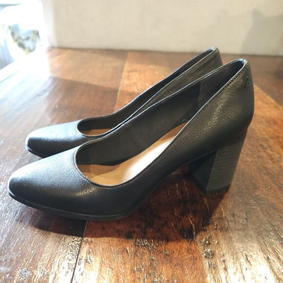 ZODIAC gloria black leather block heel pumps 8.5M classic modern work shoe - Picture 8 of 8